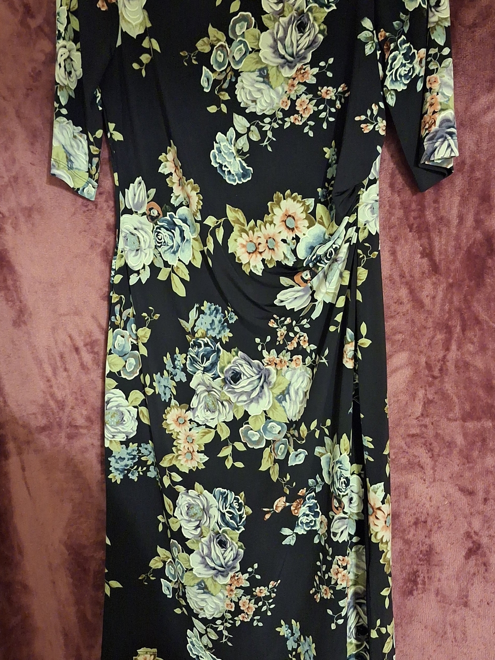 connected apparel Black Floral Wrap-Style Dress